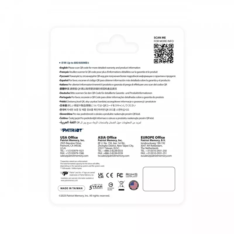 PATRIOT PEF512GEPEXMCX MicroSDXC atminties kortelė 512 GB UHS-I U3 V30 Class 10, skaitymas 800 MB/s, rašymas 600 MB/s, rašymo apsaugos jungiklis