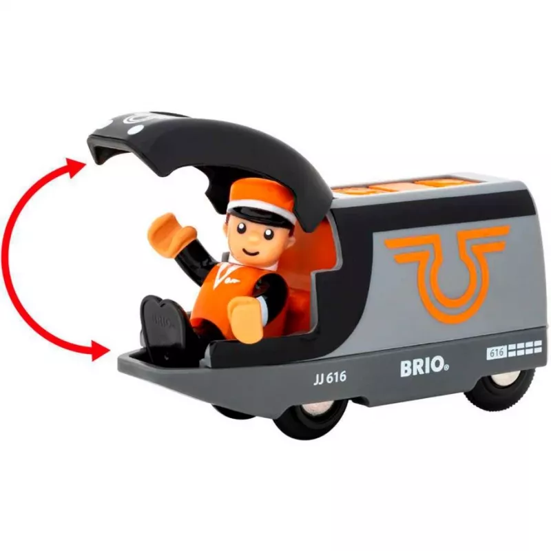 BRIO keleivinis traukinys 63604700 oranžinis-juodas, medinis žaislinis traukinukas, suderinamas su BRIO bėgiais
