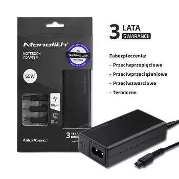 Qoltec 52415 Maitinimo adapteris, skirtas Samsung Sony 65W | 3 kištukai | +maitinimo laidas