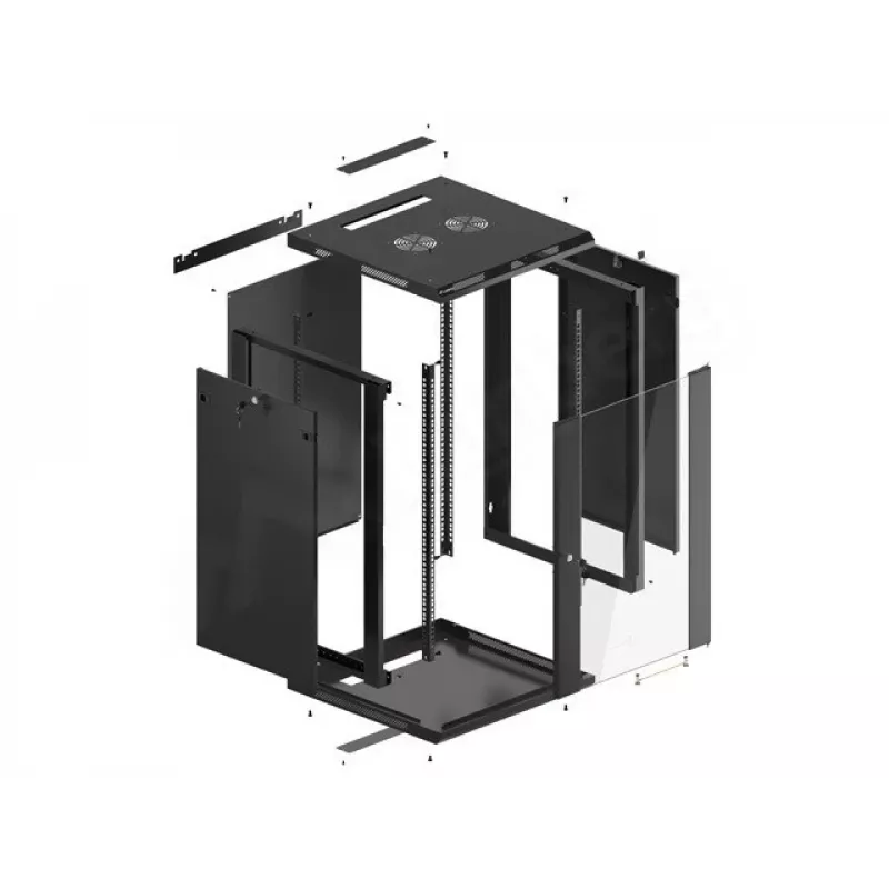 Sieninis tinklo stovas LANBERG WF01-6618-10B, 18U, 600×600×907 mm, juodas, 60 kg