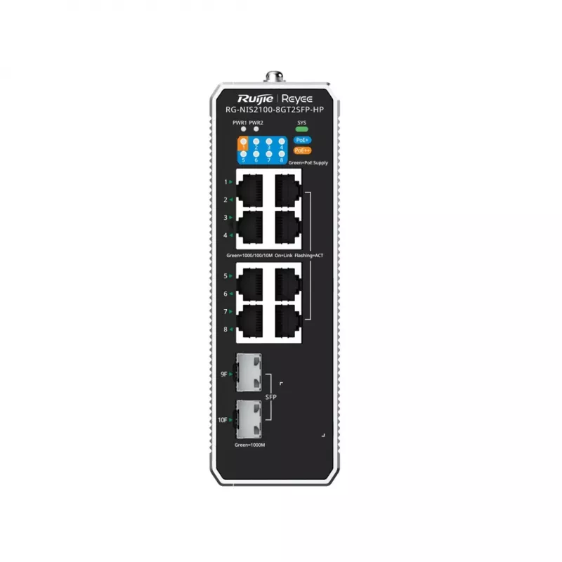 Valdomas L2 Gigabit Ethernet (10/100/1000) PoE komutatorius Ruijie Networks RG-NIS2100, juodas, nerūdijantis plienas