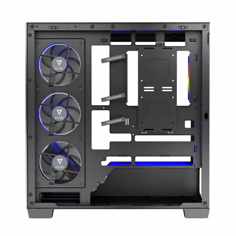 PC korpusas MODECOM Volcano Stellar 5F ATX Midi bokštas, grūdintas stiklas, 5 iš anksto sumontuoti ventiliatoriai, USB‑C, palaiko microATX/ATX, maks. GPU 420 mm, CPU aušintuvo aukštis 175 mm