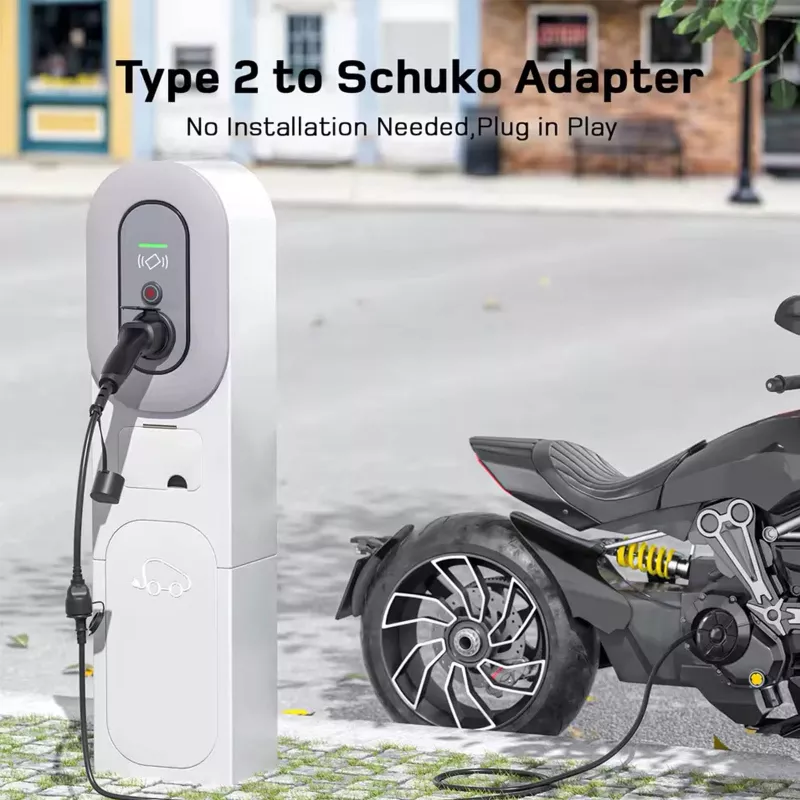 AKYGA AK-SC-E28 Type 2 į Schuko adapterinis laidas elektromobilių įkrovimui, 16A, 0,3 m, juodas