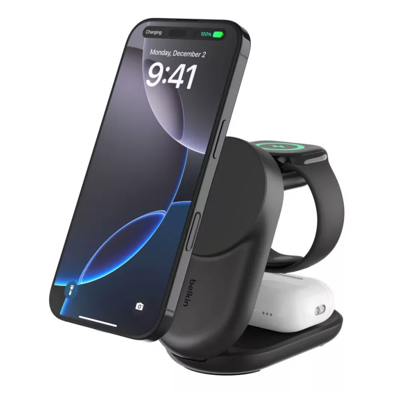 Belaidis įkroviklis Belkin UltraCharge 25W Qi2 3in1 Magnetinis Juodas Apvalus