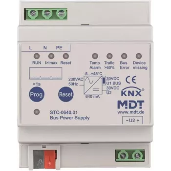 MDT STC-0640.01 magistralės maitinimo šaltinis su diagnostika 4TE, REG, 640 mA