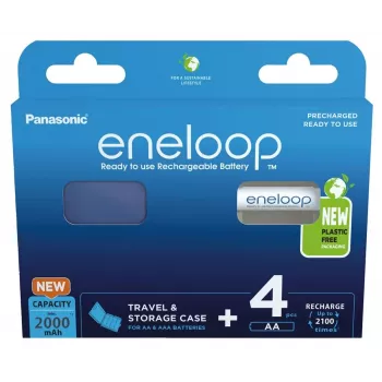 Įkraunamos baterijos PANASONIC ENELOOP AA 2000 mAh 4 vnt. + dėklas (BK-3MCDE/4CP+CASE)