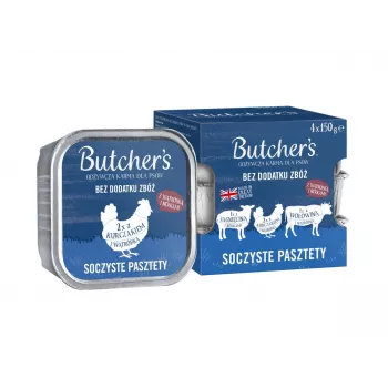 BUTCHER'S Original Mix Juicy pates - šlapias šunų maistas - 4 x 150g