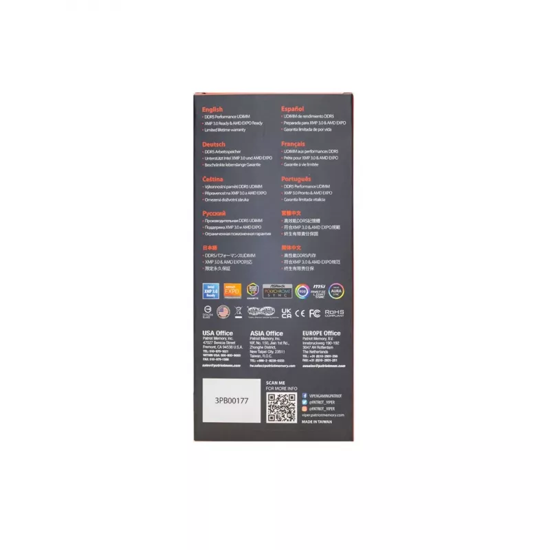 Patriot PVV516G60C30 Viper Venom SINGLE DIMM, 16GB, DDR5, 6000 Mhz, CL36, 1.35V, Black HS
