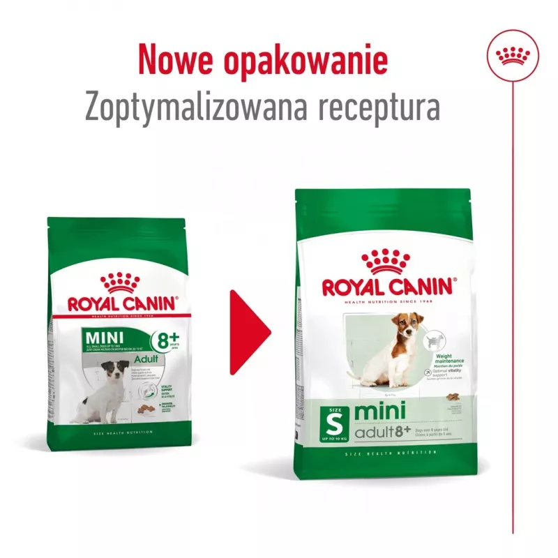 Sausas šunų ėdalas Royal Canin Mini Adult 8+ 2 kg – smulkioms veislėms 5–10 kg, paukštiena, svorio kontrolės formulė