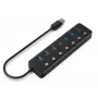 USB skirstytuvas Gembird UHB-U3P7P-01, 7 prievadų USB 3.2 Gen 1 (Type-A), 0,24 m laidas, juodas