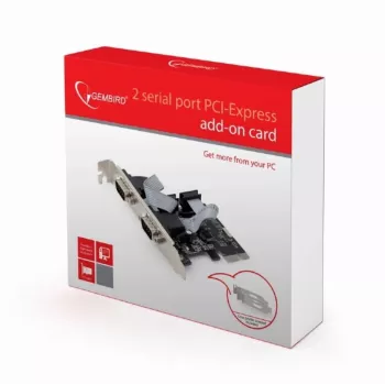 Vidinė serijinė plokštė GEMBIRD SPC-22 PCIe RS-232 Low-profile, WCH382, 16000 Kbit/s, 67×120×20 mm, juoda
