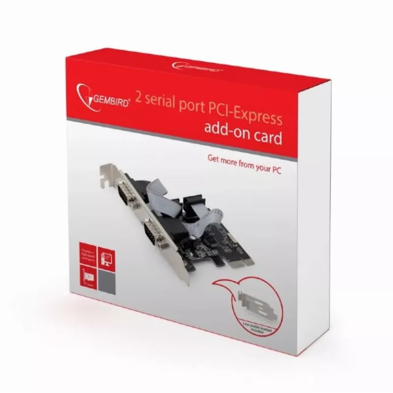Vidinė serijinė plokštė GEMBIRD SPC-22 PCIe RS-232 Low-profile, WCH382, 16000 Kbit/s, 67×120×20 mm, juoda