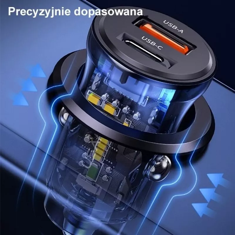 Automobilinis įkroviklis usams CC164CC01 30W su 1×USB-A ir 1×USB-C greitajam įkrovimui
