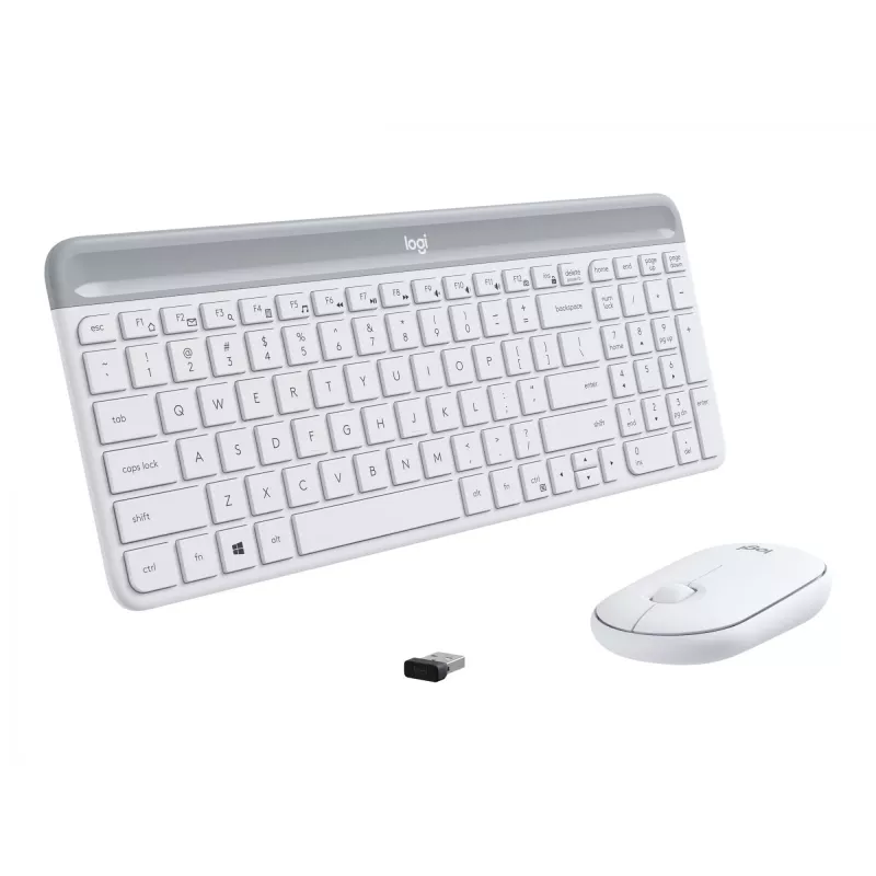 Logitech Slim Wireless Combo MK470 - belaidis klaviatūros ir pelės rinkinys, 2,4 GHz, ispanų kalba, šviesiai balta (920-009199)