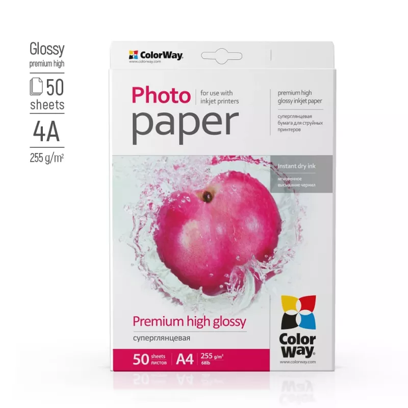 ColorWay foto popierius, 50 lapų | 255 g/m² | A4 | Premium High Glossy