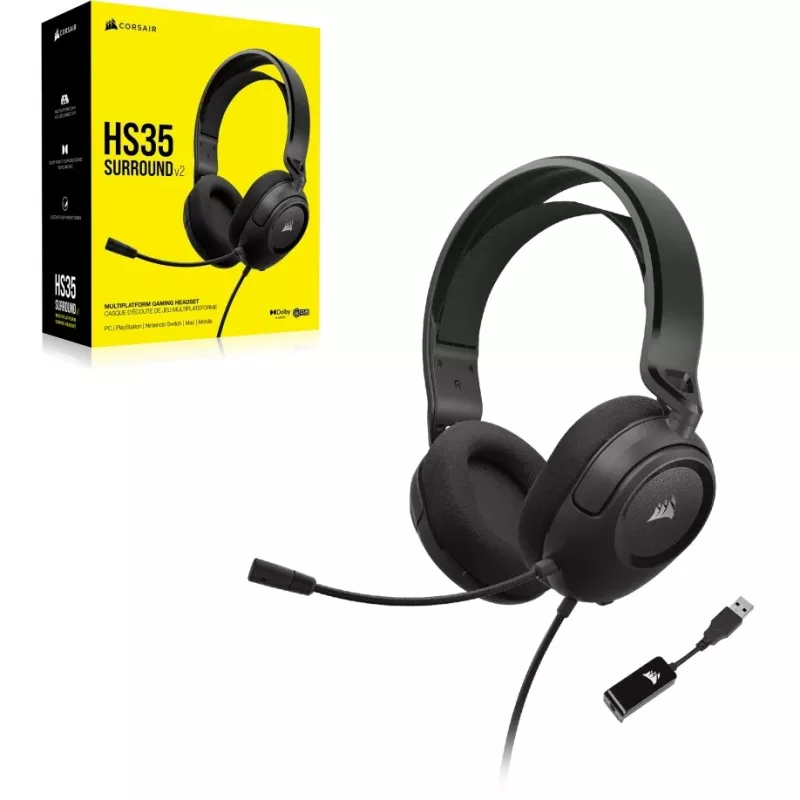 CORSAIR HS35 SURROUND v2 Daugiaplatformė žaidimų ausinė „Carbon“