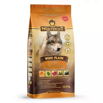Sausas šunų ėdalas Wolfsblut Wide Plain Horse 12,5 kg – vieno gyvūninio baltymo, hipoalerginis, suaugusiems šunims, be glitimo