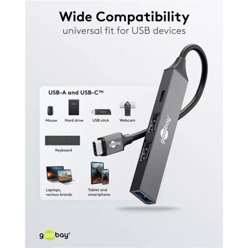 Goobay Slim 4 prievadų USB-Hub, USB-C™ į USB-C™/USB-A, USB 3.2 (74459)