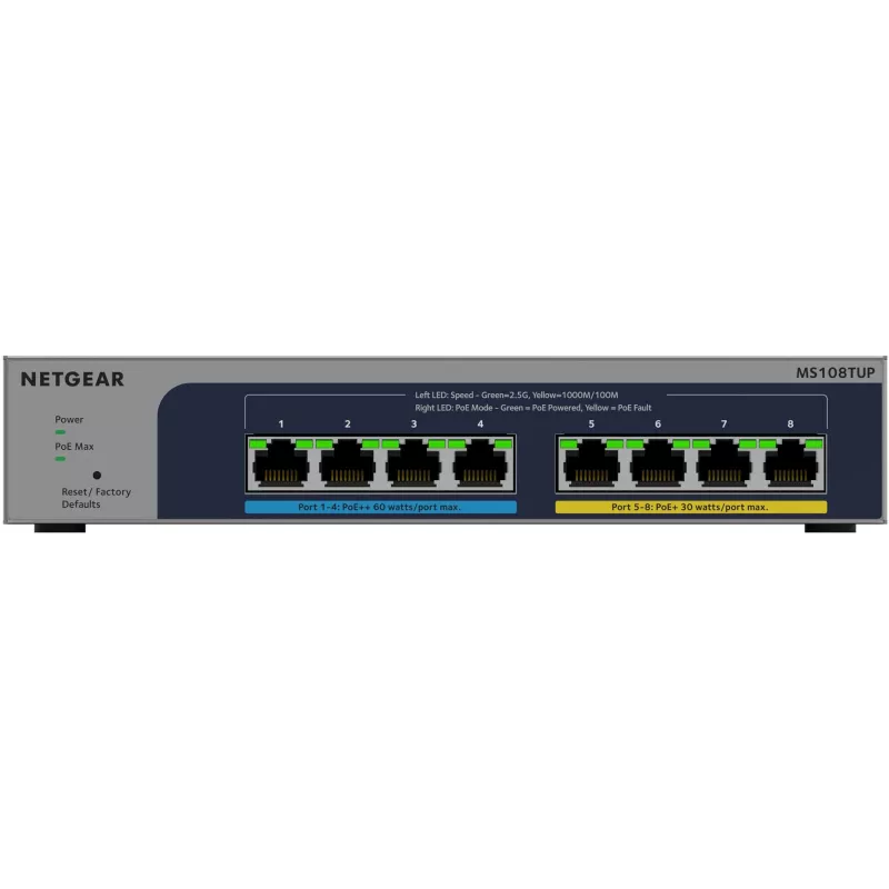 NETGEAR MS108TUP nevaldomas L2 2.5G Ethernet (100/1000/2500) maitinimas per Ethernet (PoE) pilkas