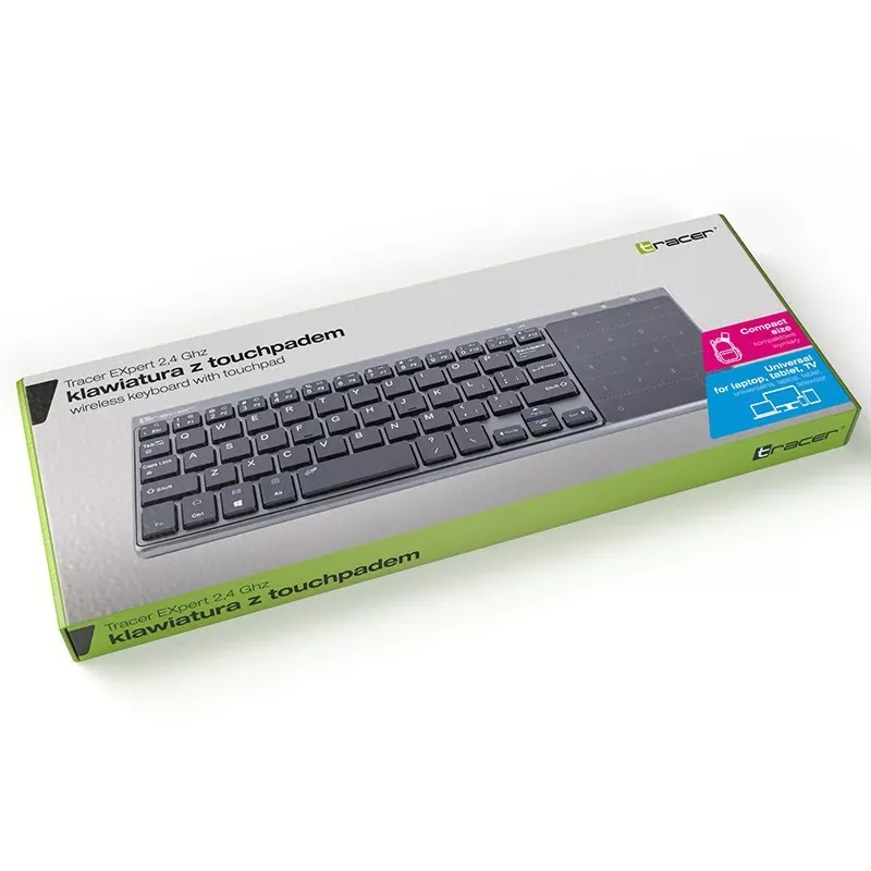 Belaidė RF pilno dydžio klaviatūra TRACER TRAKLA46934, QWERTY anglų, 2.4 GHz Nano imtuvas, membraninė, juoda/pilka
