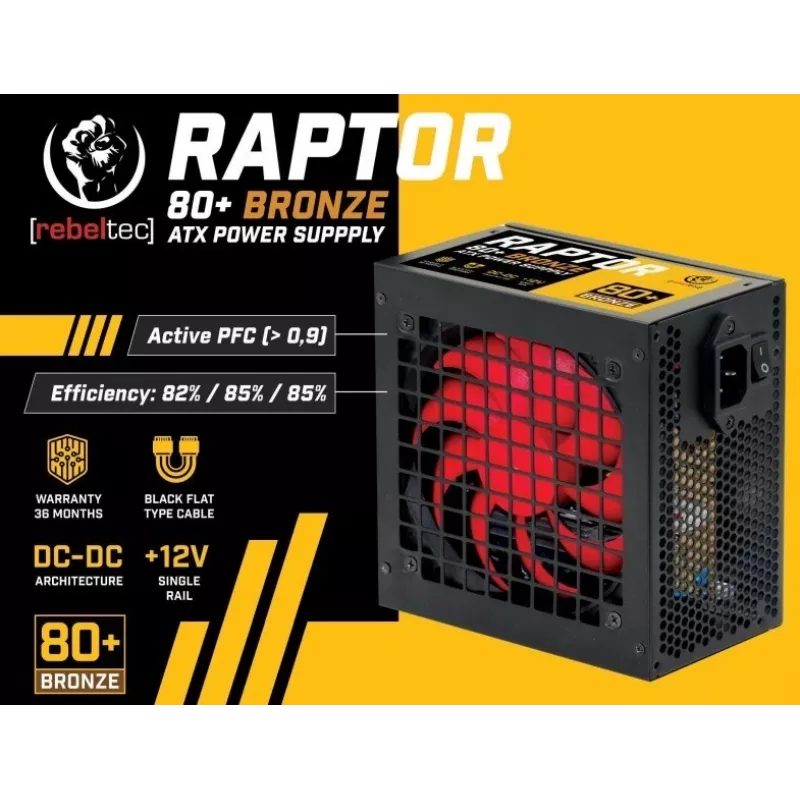 Maitinimo šaltinis RAPTOR 600W BRONZE 80+, vienguba linija, DC-DC