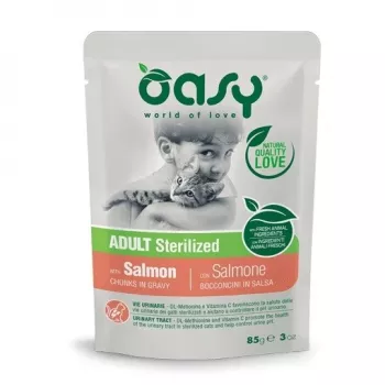 Oasy gabaliukai padaže suaugusioms sterilizuotoms katėms su lašiša 85 g