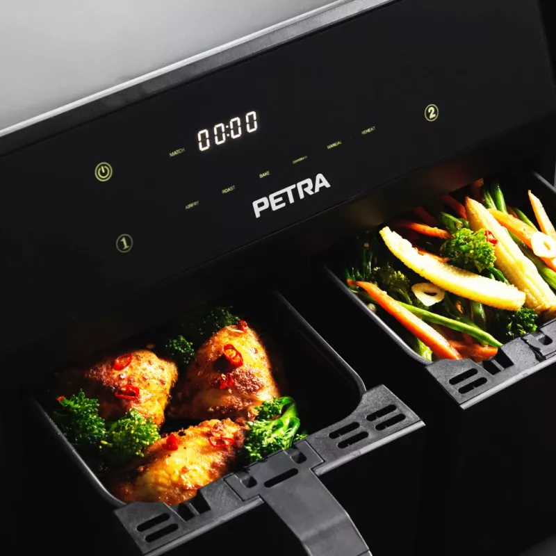 Oro gruzdintuvė Petra PT4750BLKVDEEU7, dviejų kamerų, 3,7 L talpa, juoda