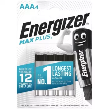 Baterijos vienkartinės Energizer MAXPLUS AAA 4 vnt., šarminės, 1,5 V, darbinė temperatūra -18–55 °C