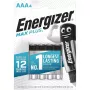Baterijos vienkartinės Energizer MAXPLUS AAA 4 vnt., šarminės, 1,5 V, darbinė temperatūra -18–55 °C