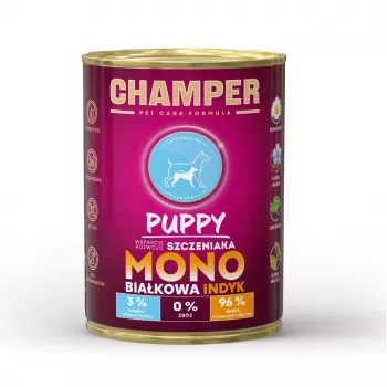 CHAMPER Puppy Monoprotein Turkey - šlapias ėdalas šuniukams - 400g