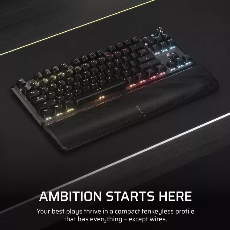 Corsair K70 CORE TKL klaviatūra žaidimams USB + RF belaidis + Bluetooth QWERTZ vokiška juoda