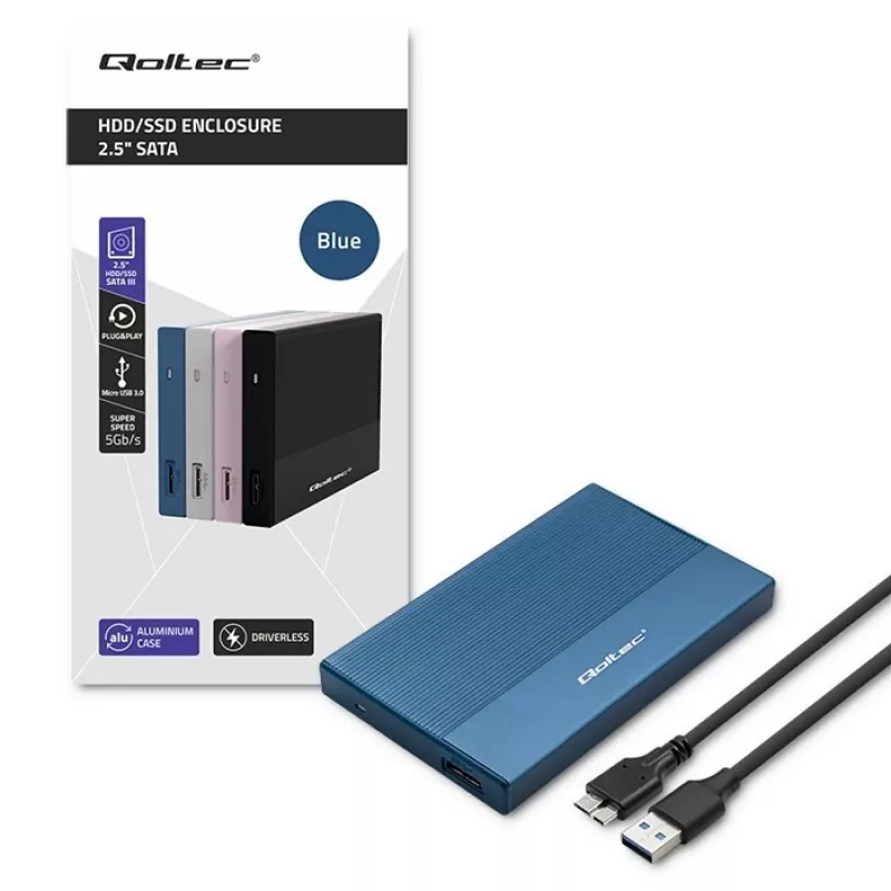 Išorinis 2,5 colio SSD/HDD korpusas QOLTEC 52276 USB 3.0 SATA iki 2 TB