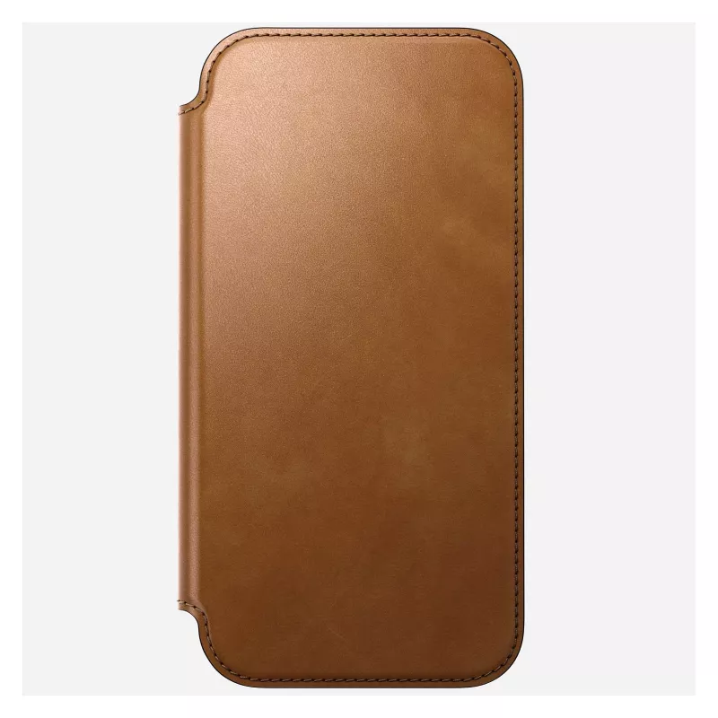 Nomad Modern Leather Folio dėklas iPhone 17 Pro Max — Tan (oda, iki 17,5 cm ekrano, 4 kortelių kišenės)
