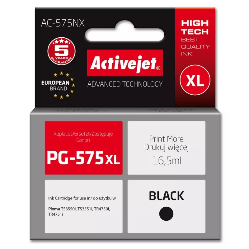 Activejet AC-575NX rašalas Canon spausdintuvui, pakaitalas Canon PG-575XL; Supreme; 16,5 ml; juoda