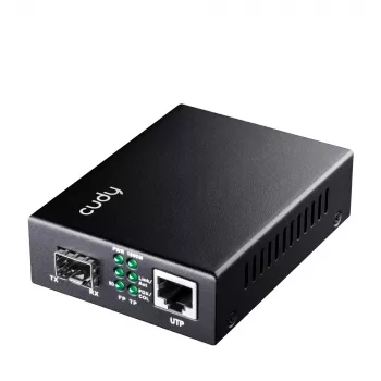Tinklo medijos keitiklis Cudy MC220 — Gigabitinis (1000 Mbps) vienmodis SFP 1310 nm, 1x RJ-45, 1x SFP, juodas