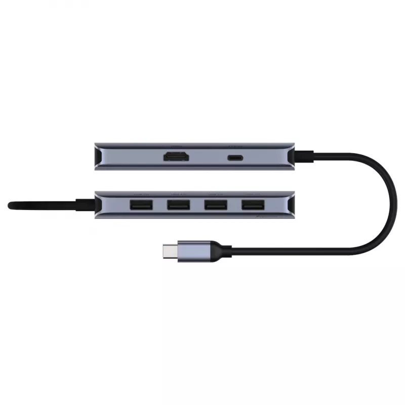 USB-C stotelė Cudy UH500 — USB 3.2 Gen 1 Type-C, 6 prievadų su USB 3.2 Gen 1 Type-A ir HDMI, 5000 Mbit/s, pilka/sidabrinė