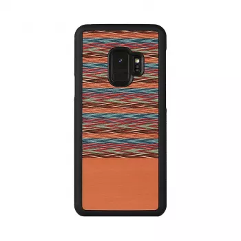 Dėklas iš medžio Samsung Galaxy S9 su languotu rudu raštu ir juodu apvadu