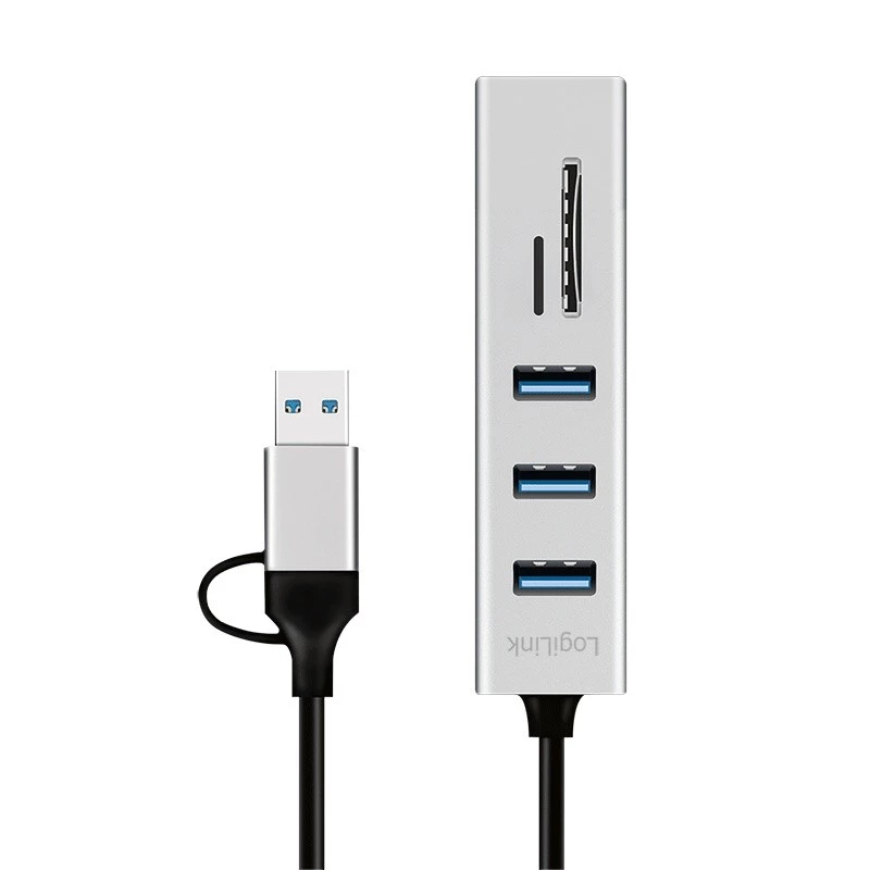 USB 3.0 šakotuvas su USB-A ir USB-C jungtimis, SD/microSD lizdu, 2in1
