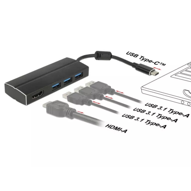 DeLOCK 63931 USB-C adapteris su HDMI ir 3x USB 3.0