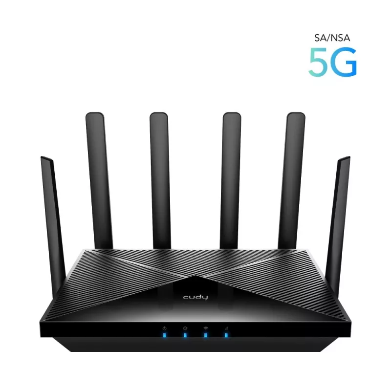 Stalinis belaidis maršrutizatorius Cudy P5 — Dviejų juostų Wi‑Fi 6, 5G Sub6, dvi NanoSIM, Gigabit Ethernet, 6 nuimamos antenos, 256MB RAM