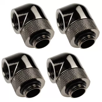 XSPC 90° adapteris G1/4 colio AG į G1/4 colio IG, pasukamas, juodas chromas, 4 vnt. pakuotė