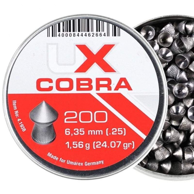 Šratai UMAREX Pointed Ribbed Shot Cobra 6.35 mm, 1.56 g, sidabriniai, 200 vnt.