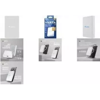 Power bank Varta Mag Pro Wireless 5000 – belaidis įkroviklis 5000 mAh, LiPo, 2 įrenginiai, baltas