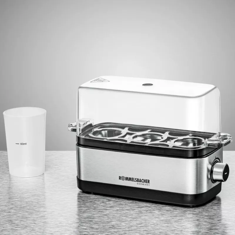 Kiaušinių virimo aparatas Rommelsbacher ER 300 — 3 kiaušiniams, nerūdijantis plienas, 300 W, permatomas dangtis