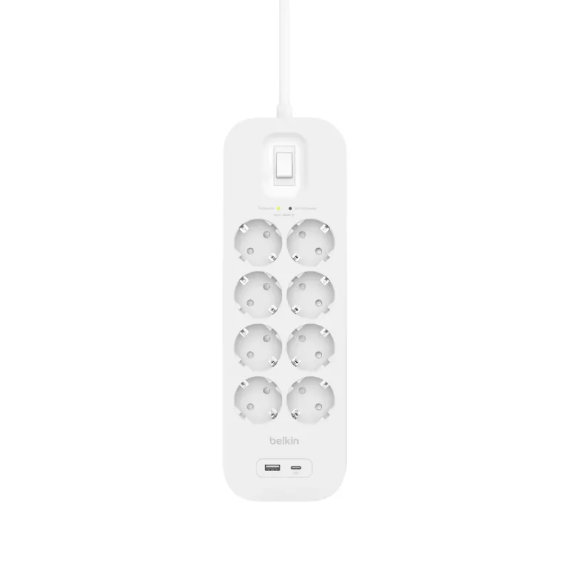 Belkin SurgePlus apsauginis filtras 8x kištukinis lizdas 1xUSB-A 1xUSB-C 900J 2m