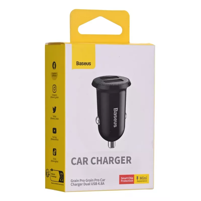 Automobilinis įkroviklis Baseus Gain Pro Universal Black — 2× USB 2.0, 2.4 A vienam prievadui, įėjimas 12–24 V, 5 V išėjimas