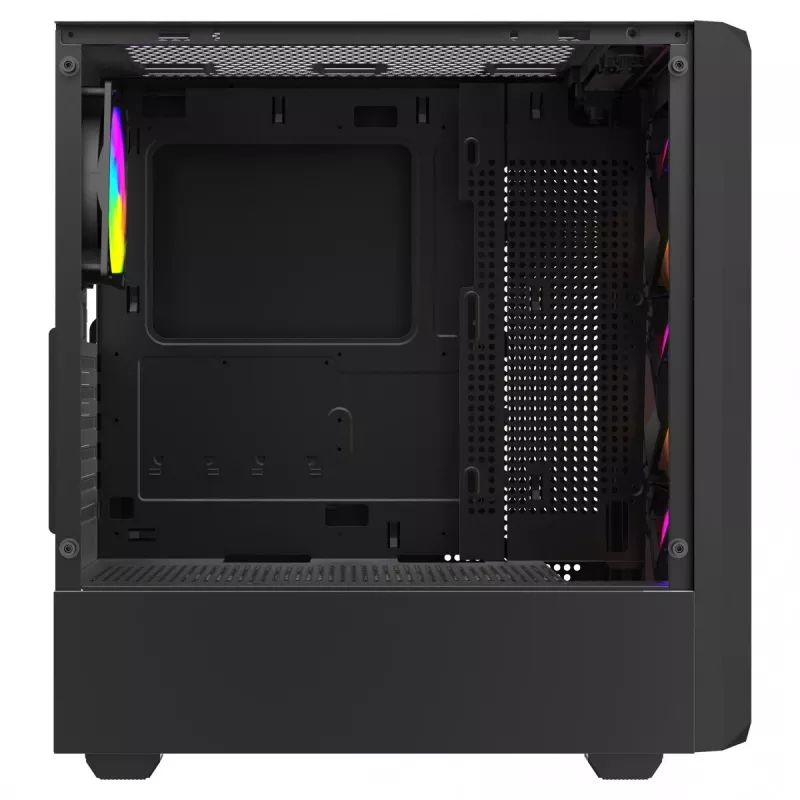 PC korpusas SAVIO Noctis Glass RGB — Juodas, ATX/Micro-ATX, 210×410×450 mm, 3×120 mm priekiniai ventiliatoriai