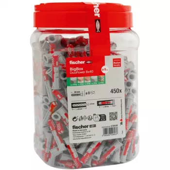 fischer sieninis kaištis DUOPOWER 8x40 BigBox šviesiai pilkas/raudonas 450 vnt. užsandarinama dėžutė (570549)