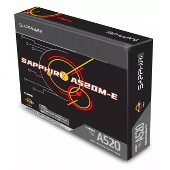 Micro ATX pagrindinė plokštė Sapphire A520M-E lizdui AM4, AMD A520 mikroschemų rinkinys, 2x DDR4 DIMM, iki 64 GB, PCIe 3.0 x16/x1, SATA III, Gigabit LAN