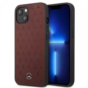 Mercedes MEHCP13SPSQRE iPhone 13 mini 5,4 raudonas kietas dėklas su odine žvaigždžių rašto apdaila